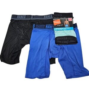 Hanes Originals Moves and Superstretch Boxer Briefs Blue Black Teal Lot S 28-30
